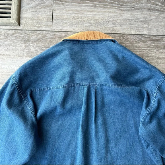 Vintage 90s Rhythm  Blue Removable Embroidery Collar Chambray Button Down Shirt - Picture 15 of 16